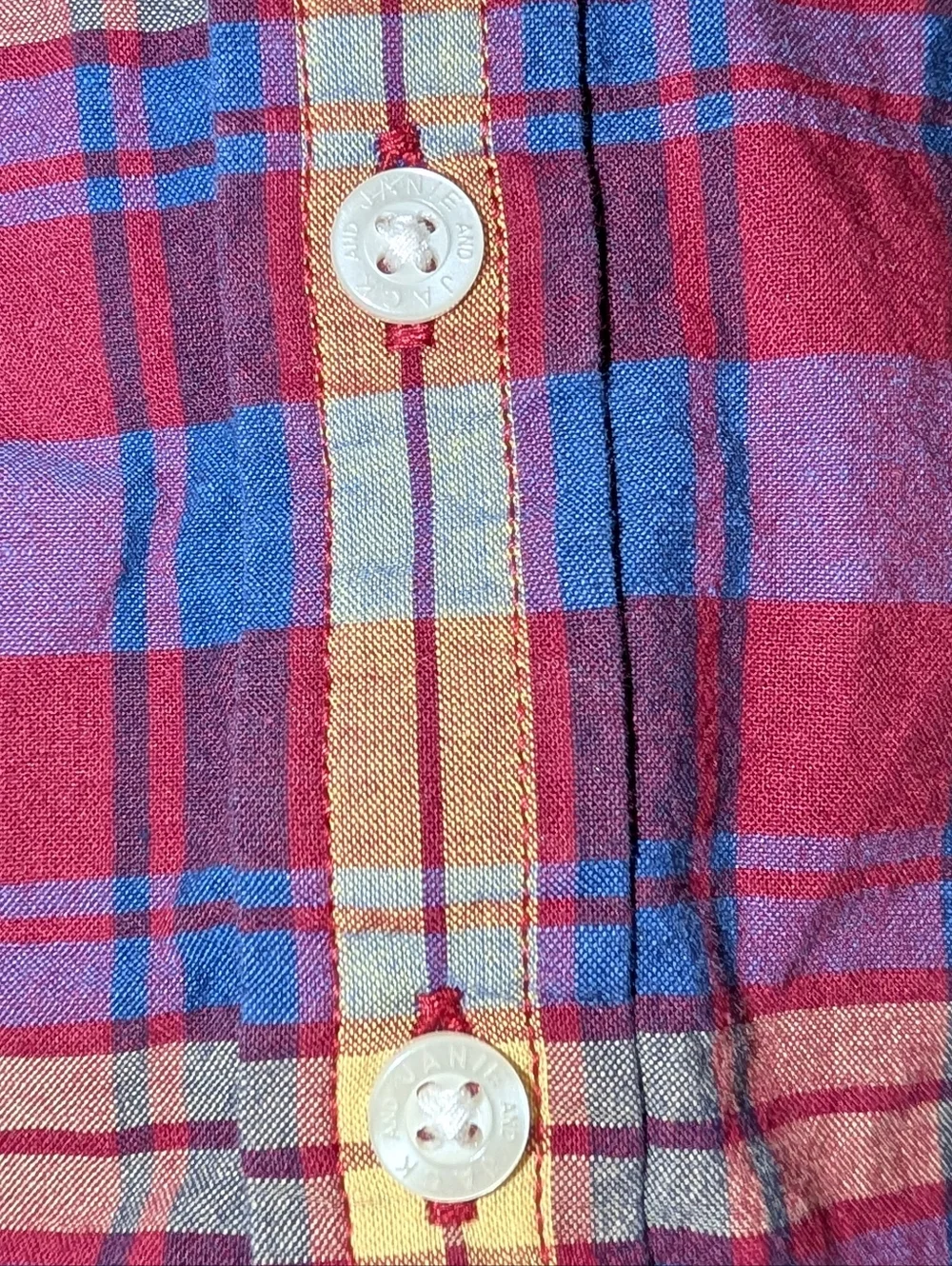 Janie and Jack Navy Burgundy Plaid Short Sleeve Button-Down Shirt Toddler Boys - Picture 4 of 4